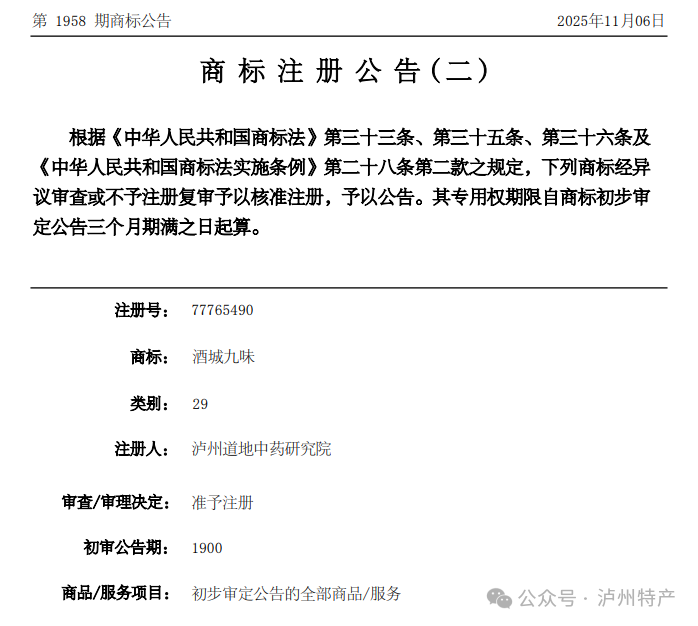 “酒城九味”29、30类商标确权落地，夯实品牌发展根基